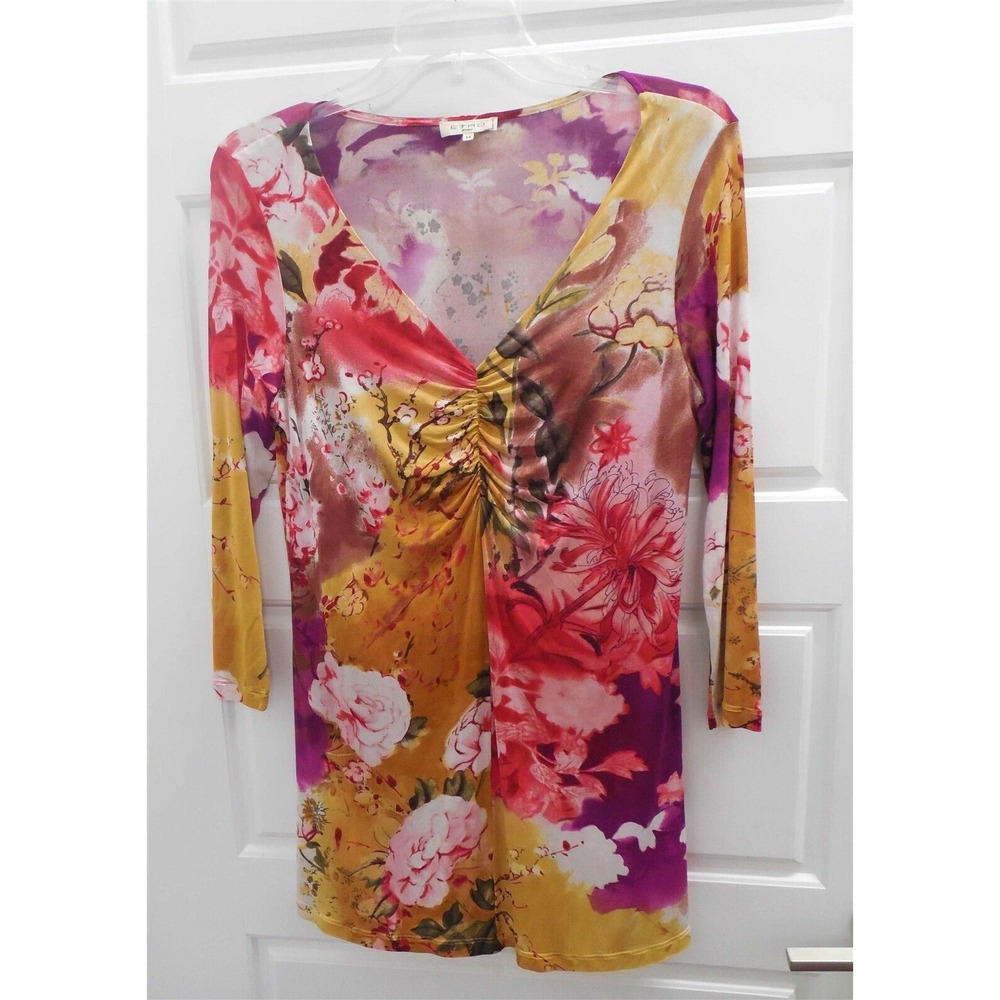 Etro Milano‎ sz 44 Multi Rose Flower Stretchy Long Sleeve Tunic Top Italy